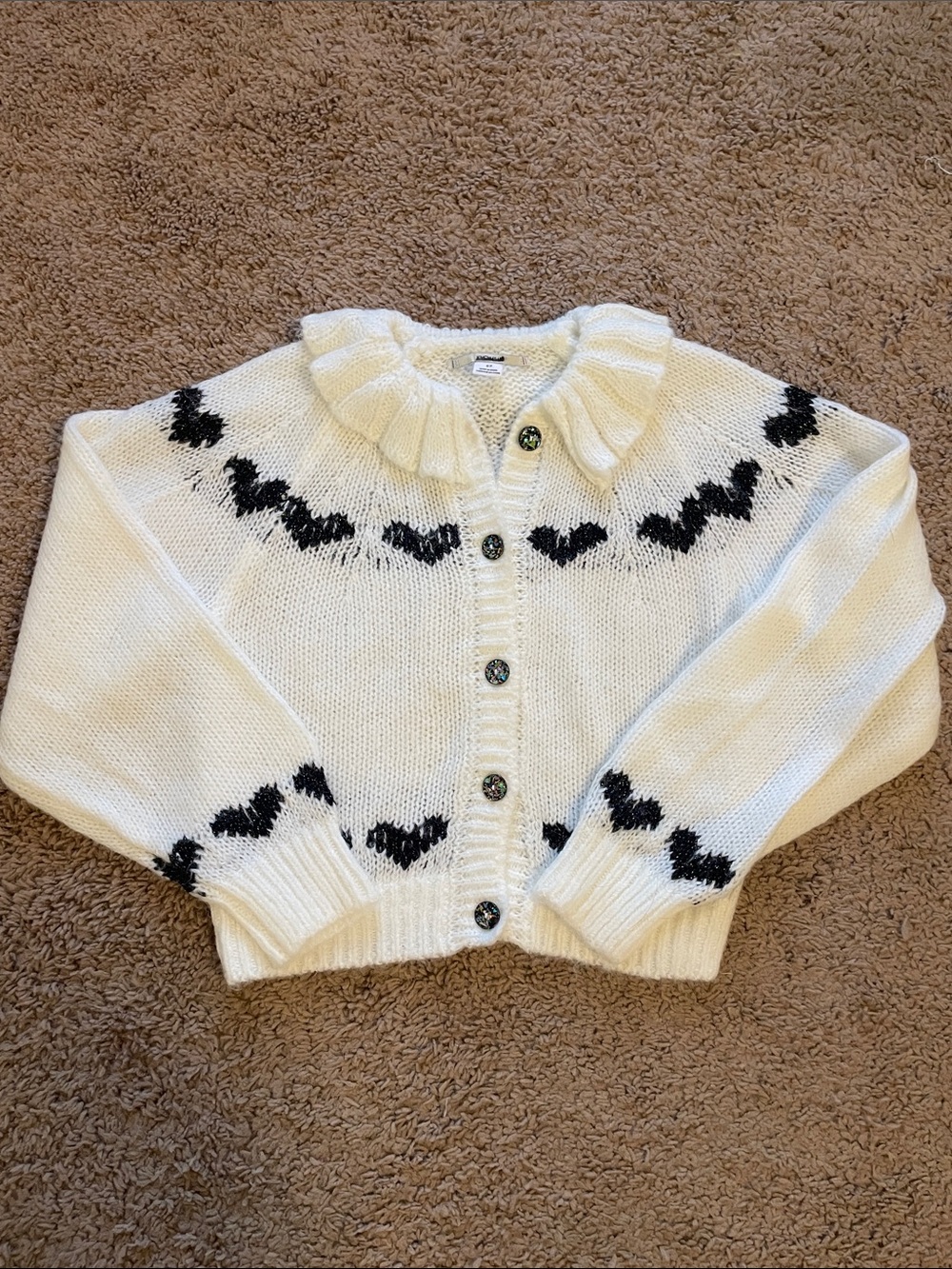 Kimchi Blue Cream Cardigan with Black Heart Accent
